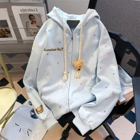 Milk fufu lazy cute colorful polka dot bear sweater men and women spring and autumn stylish small hooded jacket cardigan