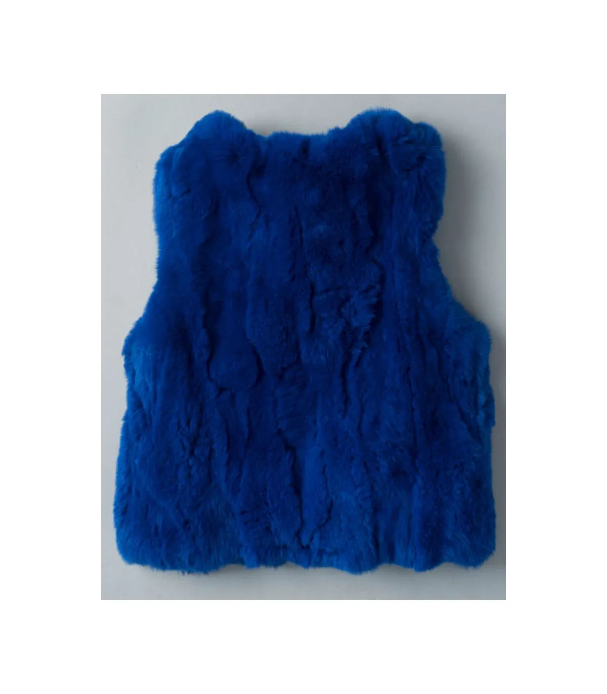 Mini Adelyn Rabbit Fur Vest with Pom Poms in Blue for Kids: FurHatWorld.com