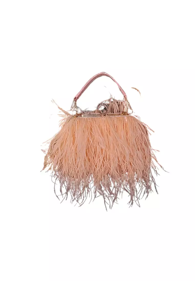 Mooclife Ostrich Feather Ring Buckle Chain Crossbody Shoulder Small Square Bag