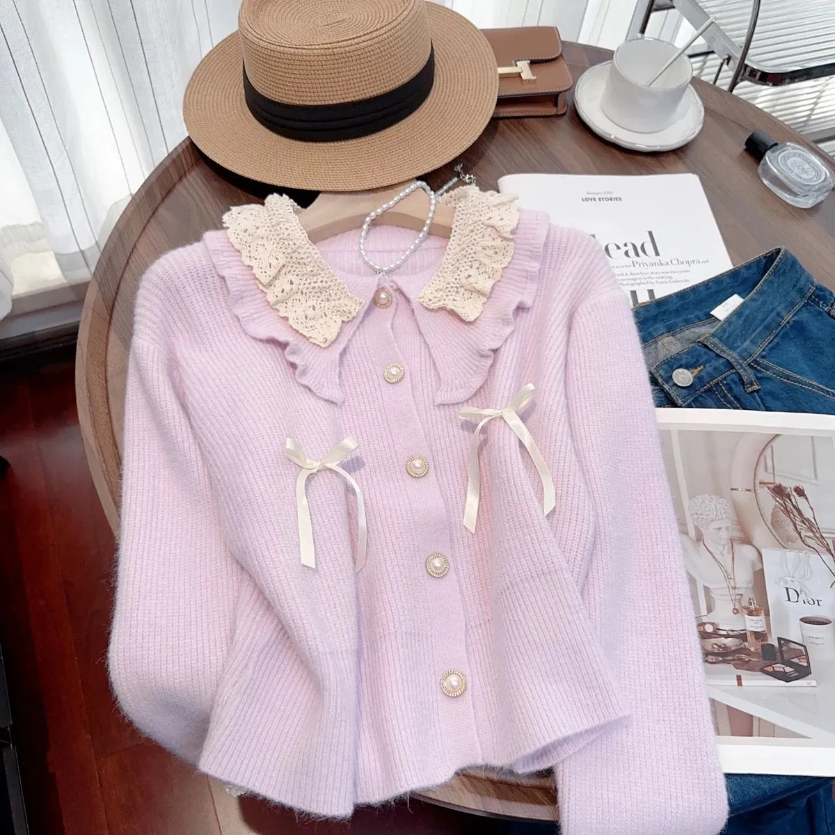 Nancy Cici’s reserved style recommendation~Sweet doll collar bow knitted cardigan sweater jacket for women in autumn