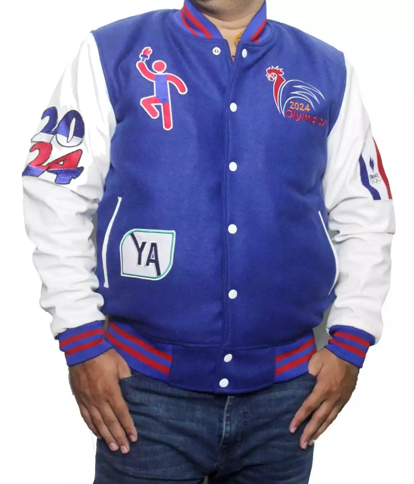 Paris 2024 Olympics Sports Varsity Jacket With Wool & Faux Leather For Unisex