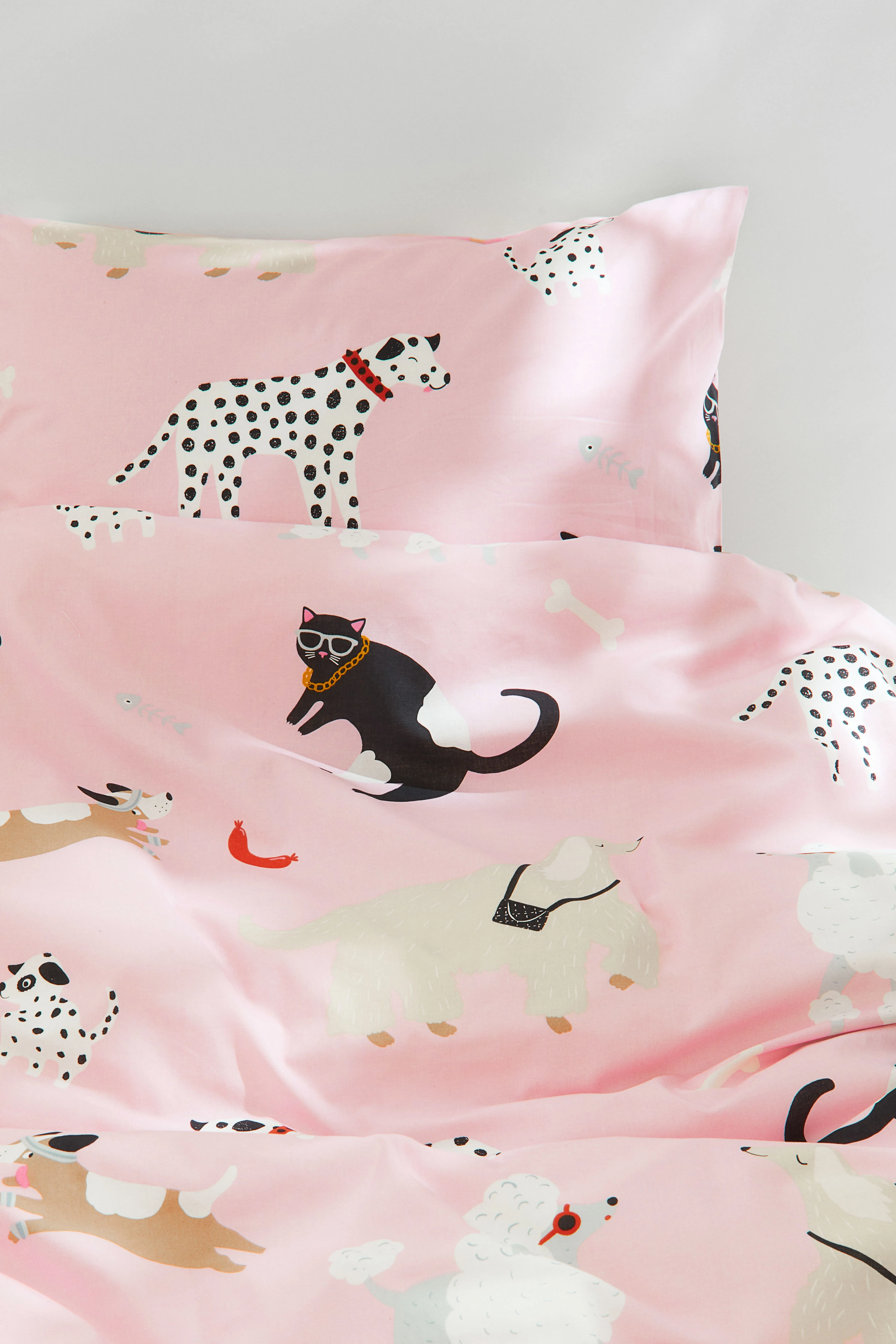 Patterned single duvet cover set - Light pink/Cats and dogs - Home All | H&M GB