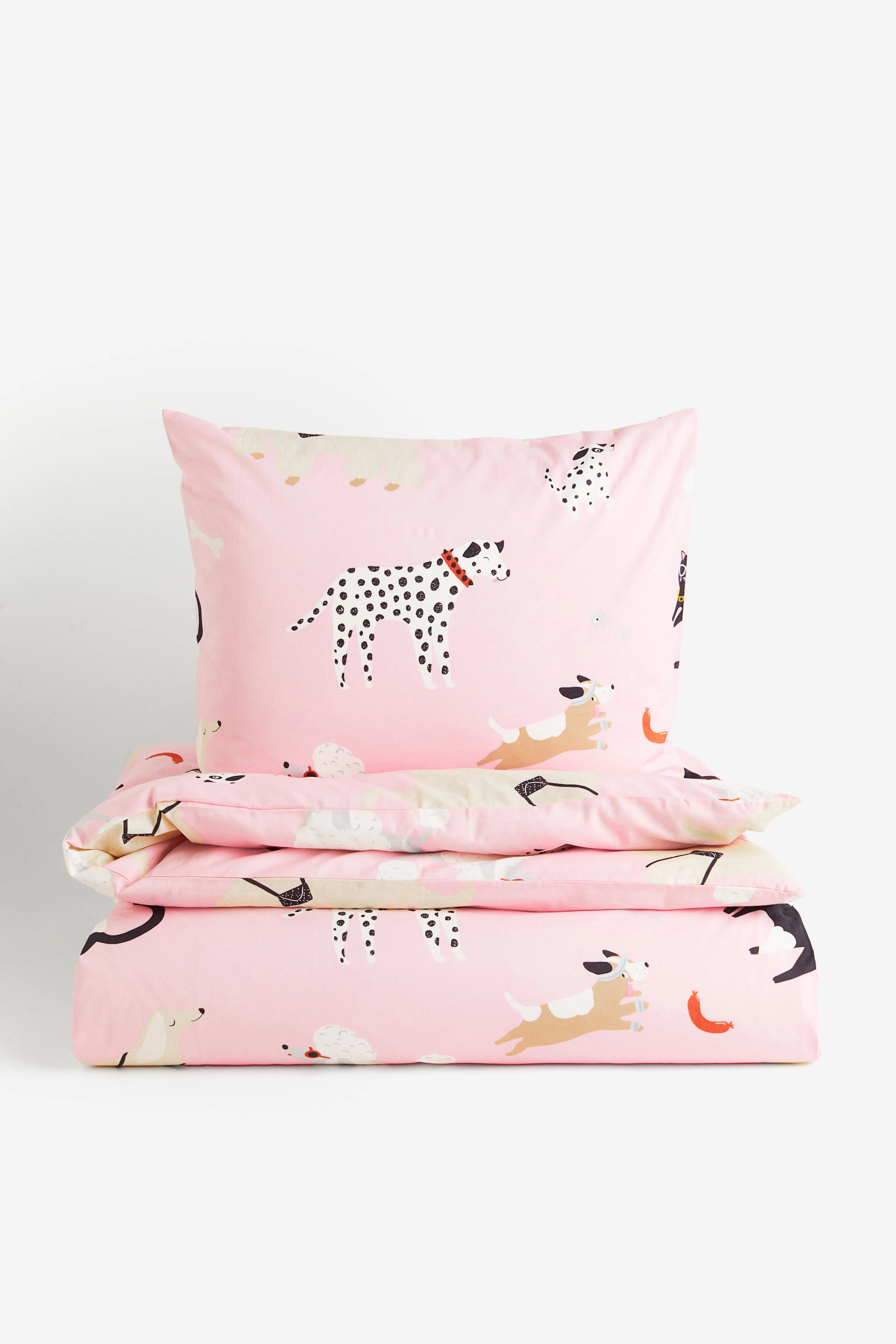 Patterned single duvet cover set - Light pink/Cats and dogs - Home All | H&M GB