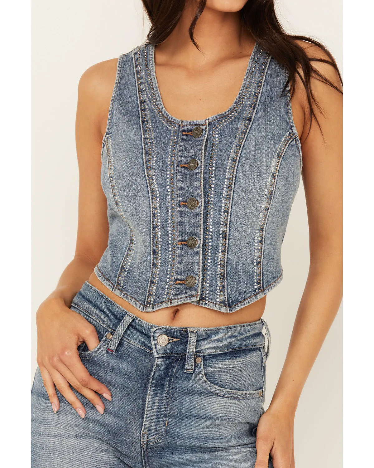 Product Name:  Idyllwind Women's Medium Wash Embellished Stretch Denim Vest