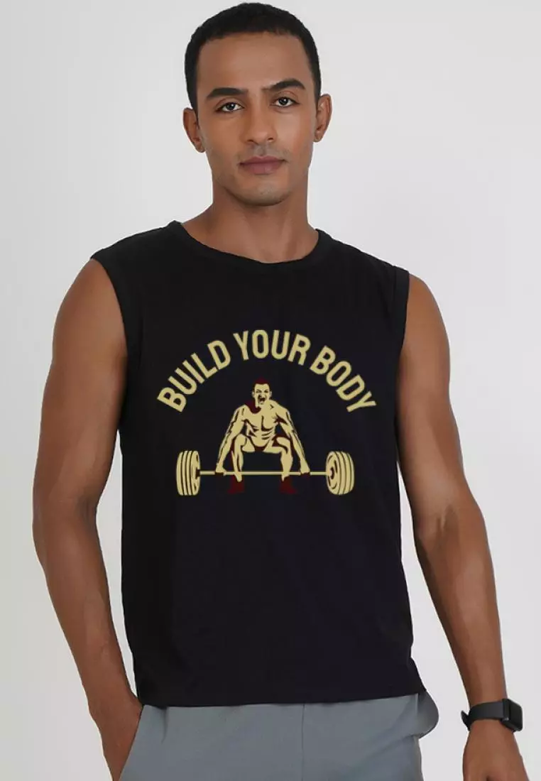 QuirkyT Build Your Body Black Graphic Sleeveless Gym workout Tank/Vest