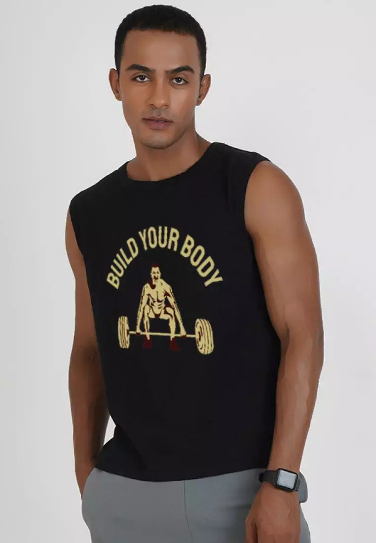 QuirkyT Build Your Body Black Graphic Sleeveless Gym workout Tank/Vest