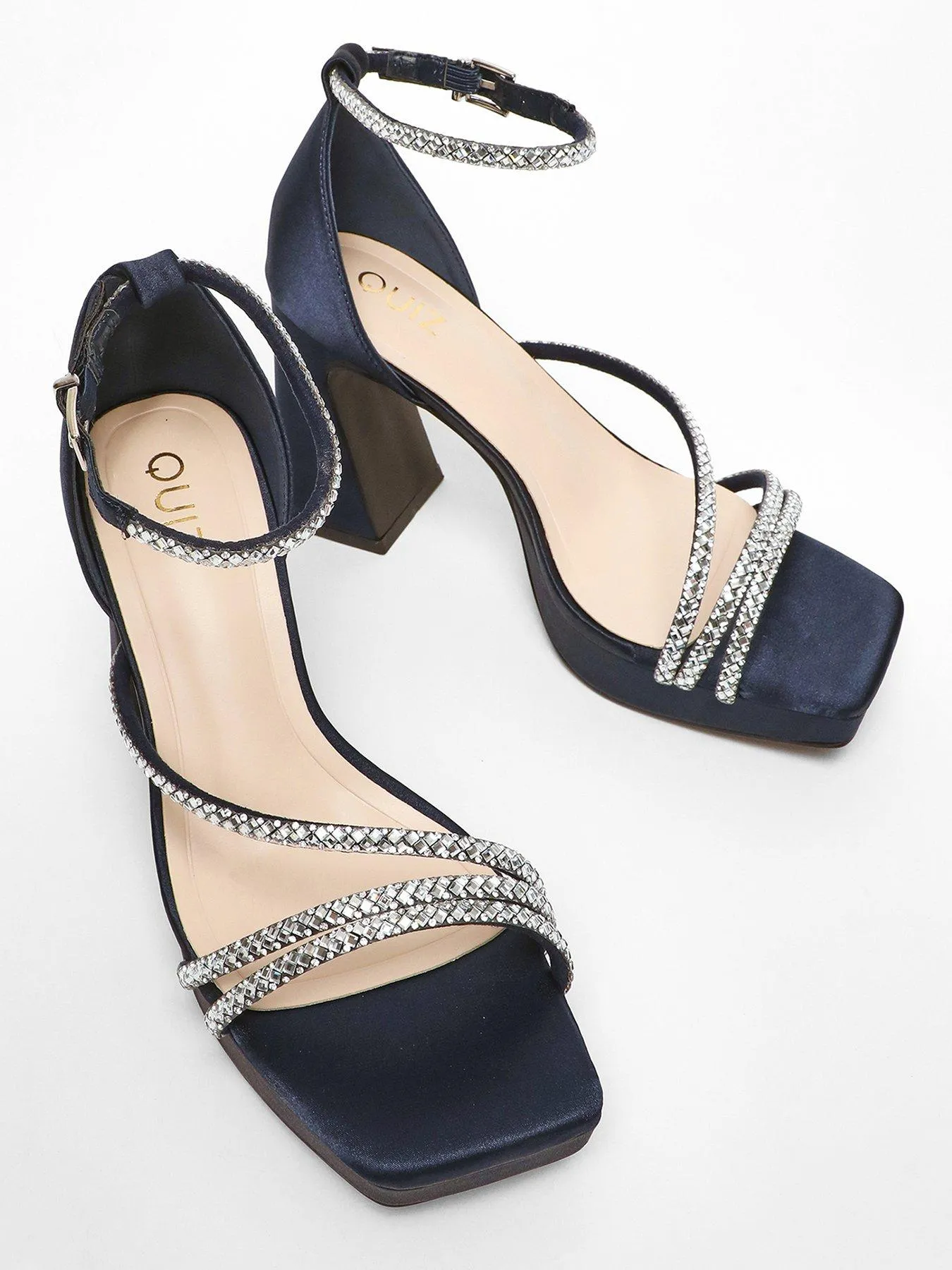 Quiz Navy Diamante Strappy Platform Heeled Sandals