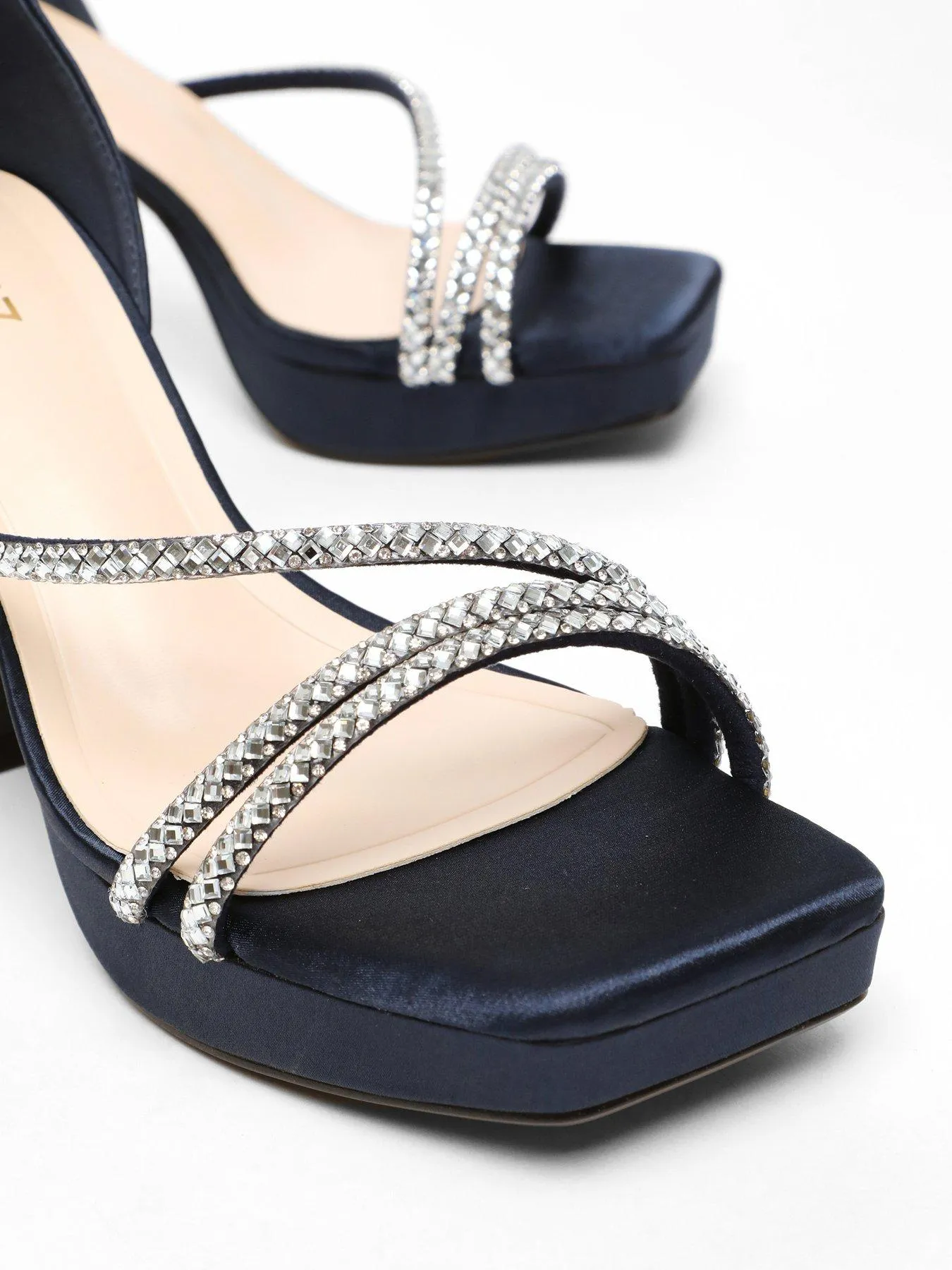 Quiz Navy Diamante Strappy Platform Heeled Sandals