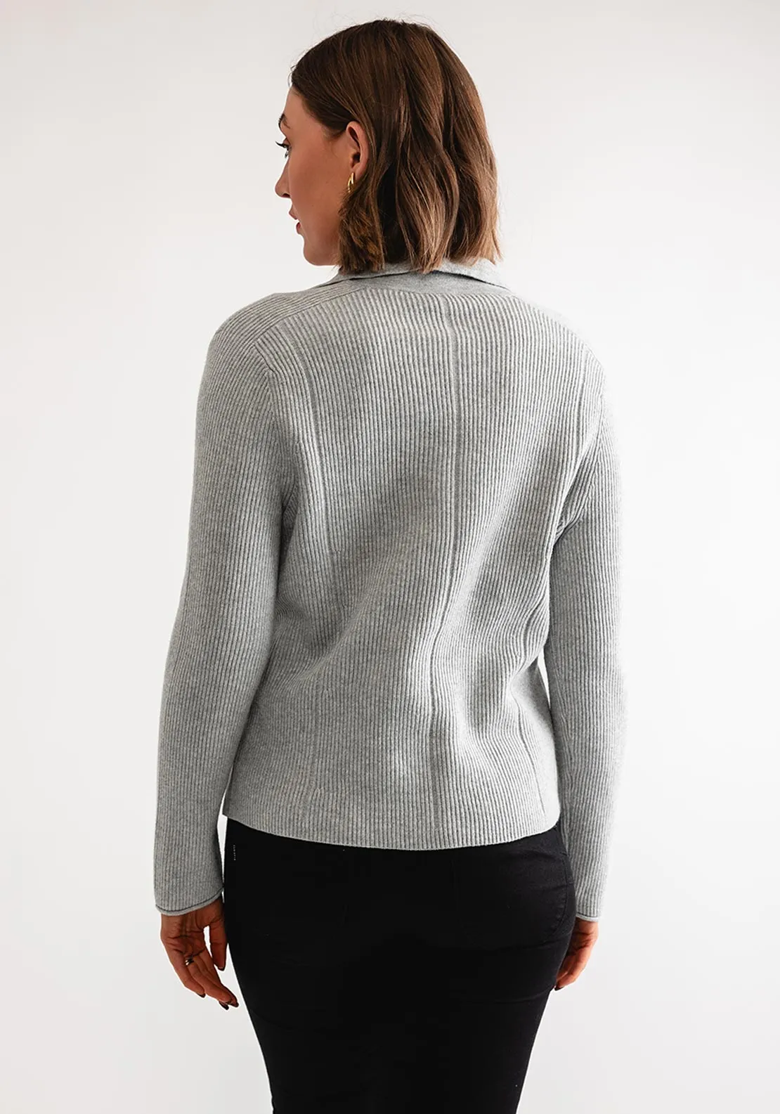 Rabe Ribbed Knit Button up Cardigan, Grey