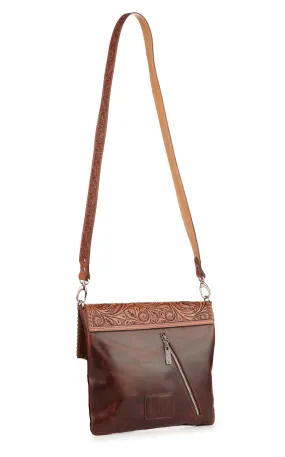 Red Dirt Hat Co. Rich Cinnamon & Chocolate Floral Tooled & Hair-on-Hide Crossbody Bag 