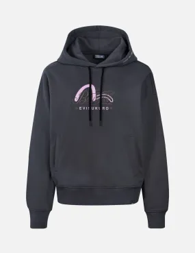 Seagull Print and Slogan Embroidery Oversized Hoodie