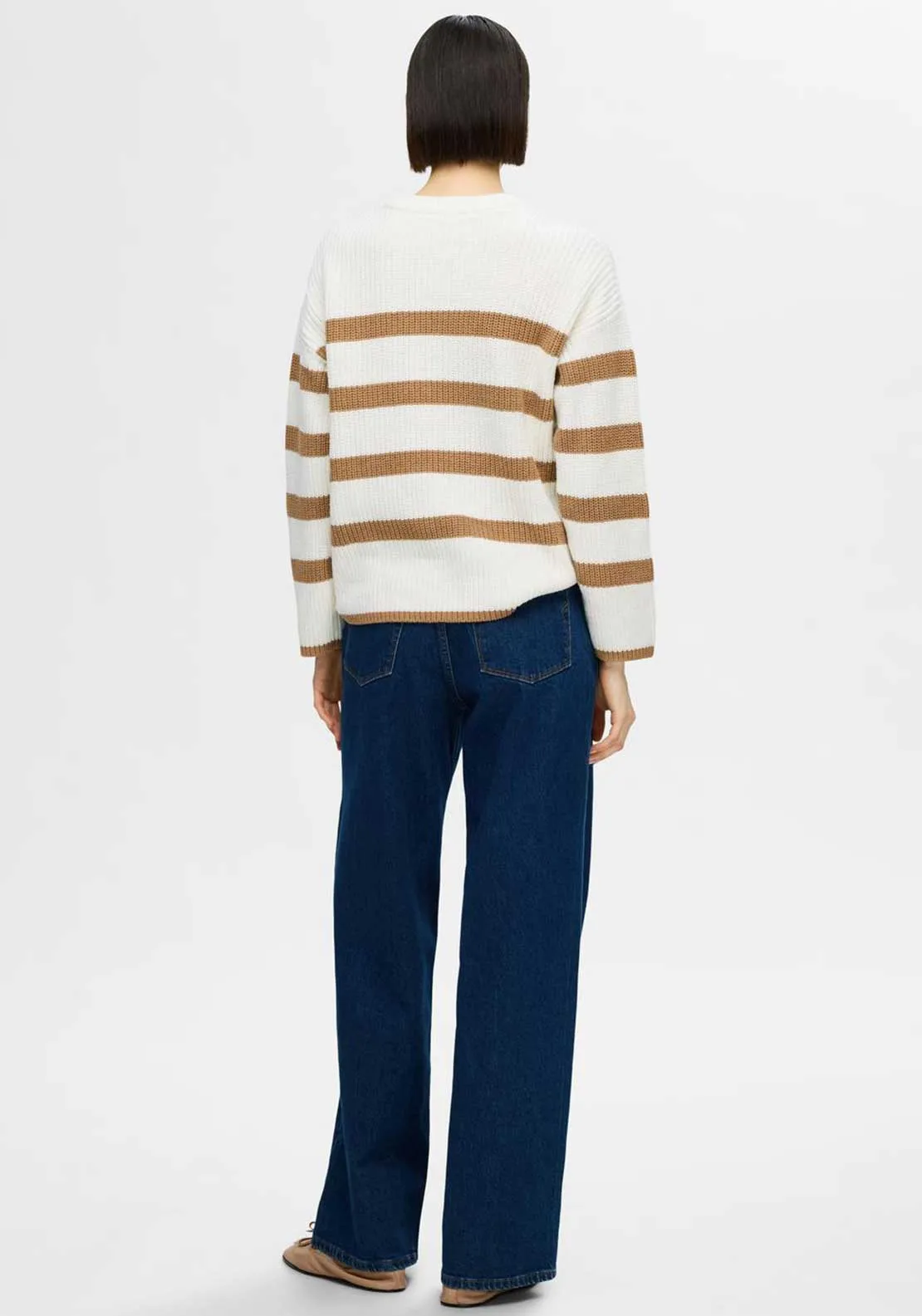 Selected Femme Bloomie Striped Knit Sweater, Snow White