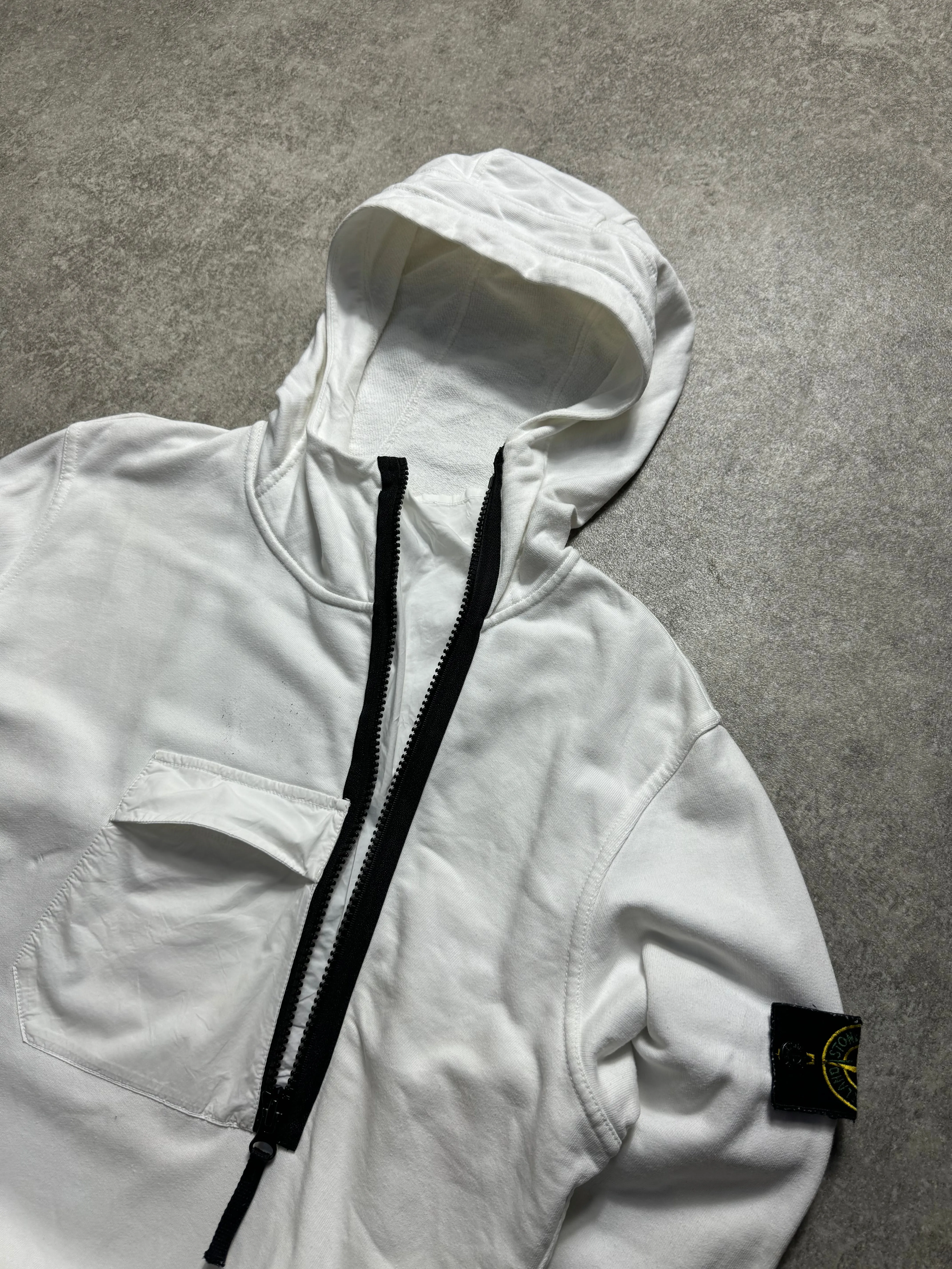 S/S 2015 Stone Island White Asymetrical-Zip Hoodie