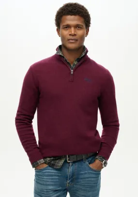 Superdry Essential Embroidered Knit Quarter Zip Sweater, Dark Berry