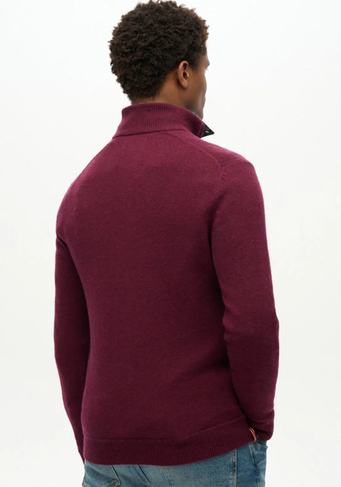 Superdry Essential Embroidered Knit Quarter Zip Sweater, Dark Berry