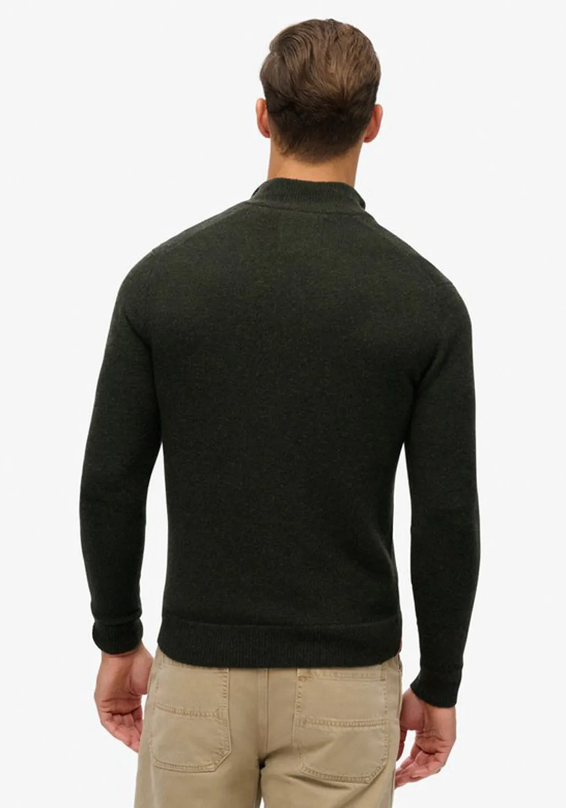 Superdry Essential Embroidered Knit Quarter Zip Sweater, Dark Moss Green