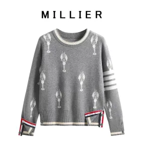 TB pullover round neck knitted sweater women's autumn and winter new Korean style crayfish jacquard warm long-sleeved long botto