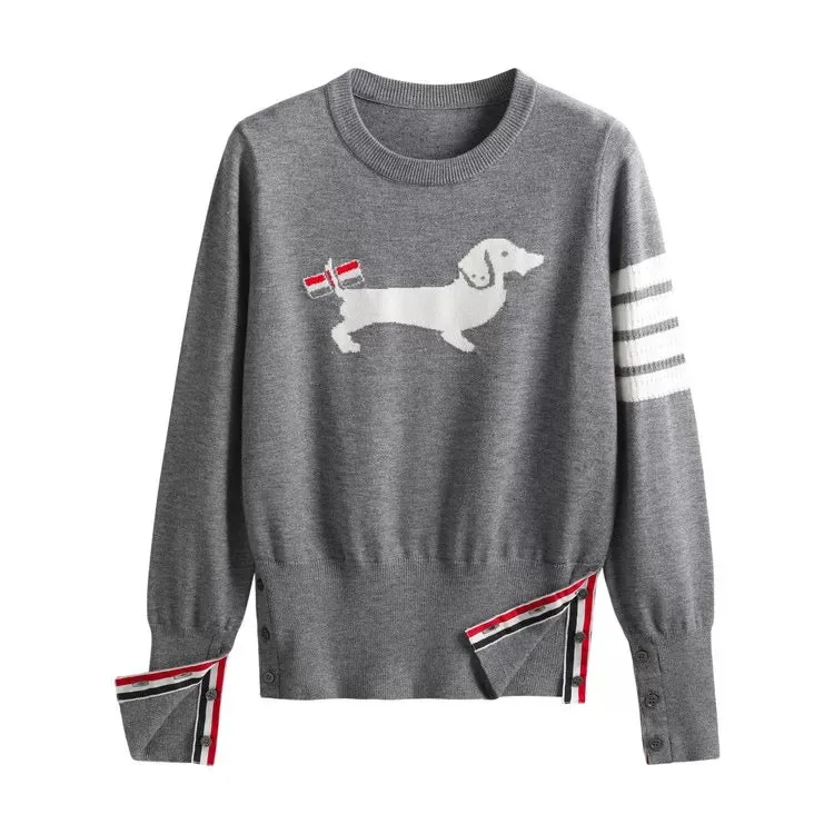 tbb new college style age-reducing puppy jacquard round neck sweater striped bottoming shirt slim slim top for women