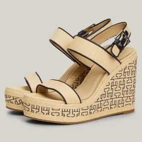 Tommy Hilfiger Monogram Raffia Wedge Platorm Sandals