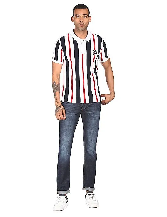 U.S. Polo Assn. Men White And Navy Striped Pique Polo Shirt