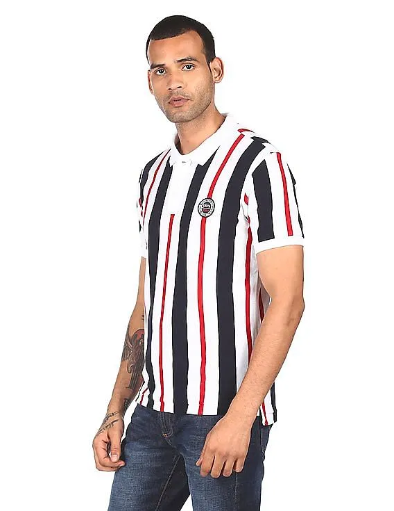 U.S. Polo Assn. Men White And Navy Striped Pique Polo Shirt