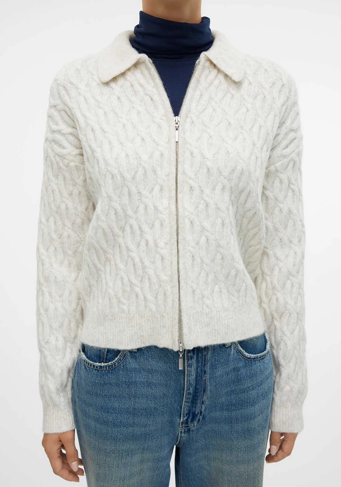 Vero Moda Aware Meffa Zipped Knit Cardigan, Cream