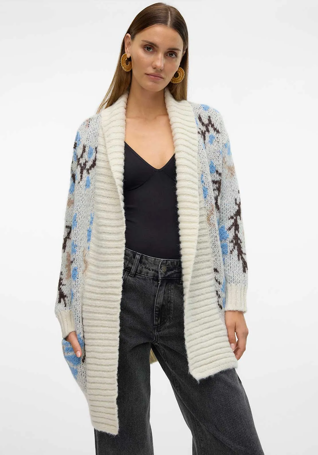 Vero Moda Skylar Chunky Printed Cardigan, Beige