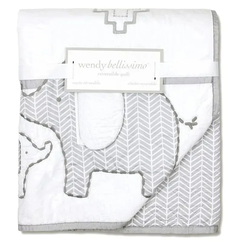 Wendy Bellissimo Hudson Elephant Reversible Quilt, Grey/White