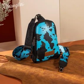 WG133-210  Wrangler Cow  Print Crossbody Sling Chest Bag  -Turquoise