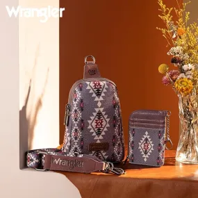 WG2205-210W  Wrangler Aztec Print Crossbody Sling Chest Bag With Zip Card Holder Set -Lavender