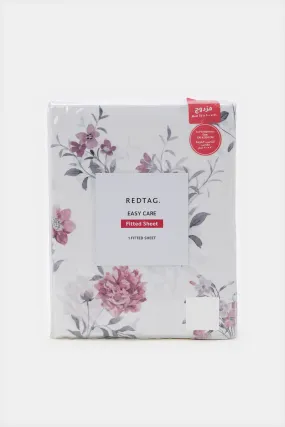 White And Pink Floral Printed Fitted Sheet (Double Size)