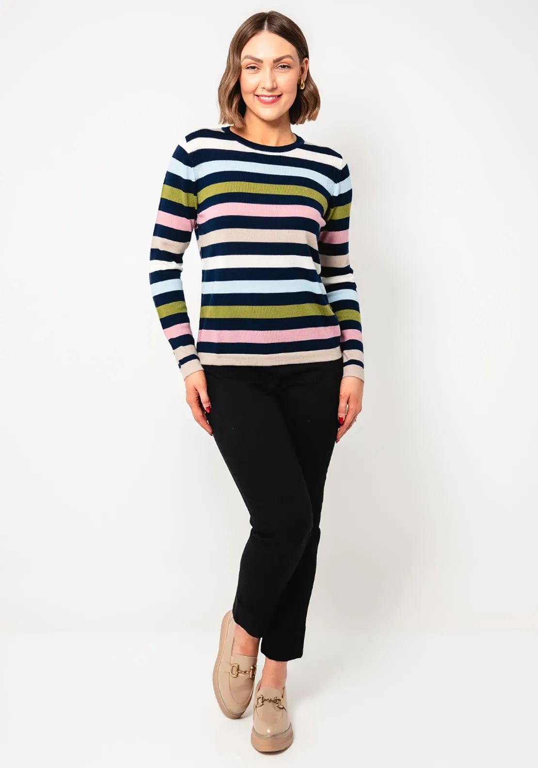 White Stuff Striped Knit Wool Sweater, Multi-Coloured