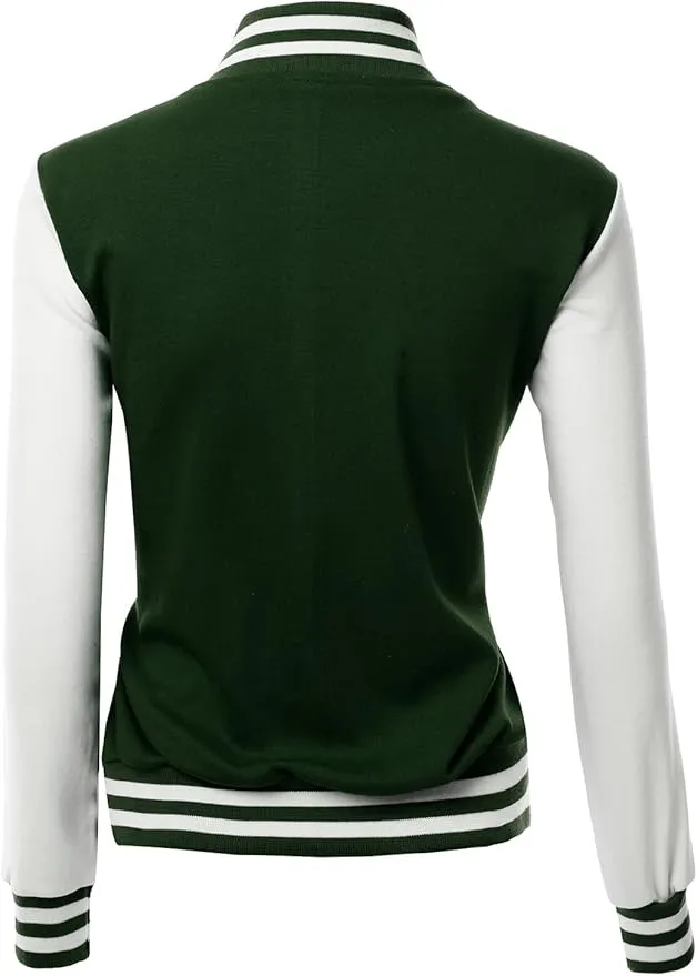 Women's Stylish Color Contrast Long Sleeves Varsity Jacket-05