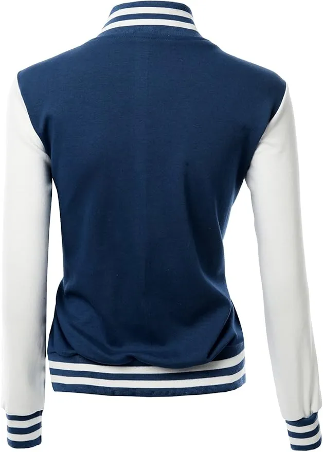 Women's Stylish Color Contrast Long Sleeves Varsity Jacket-06