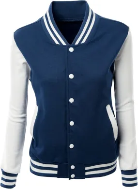 Women's Stylish Color Contrast Long Sleeves Varsity Jacket-06