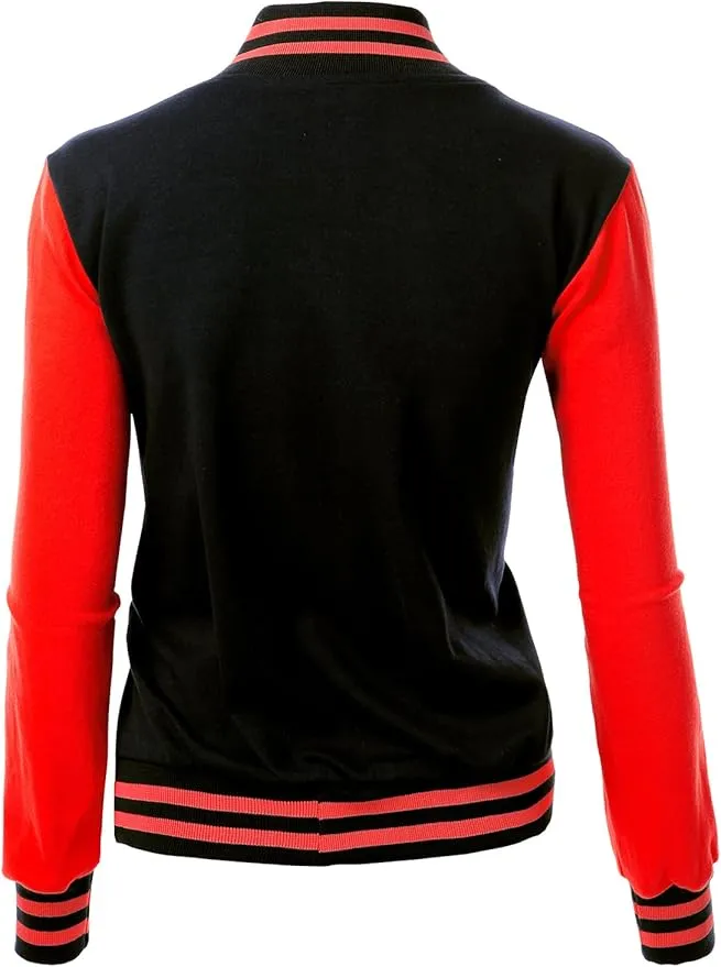 Women's Stylish Color Contrast Long Sleeves Varsity Jacket-07