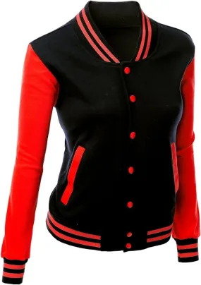 Women's Stylish Color Contrast Long Sleeves Varsity Jacket-07