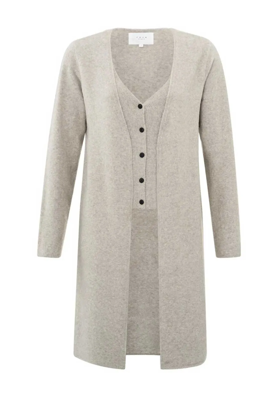 Yaya Long Cardigan and Waistcoat Twinset, Beige